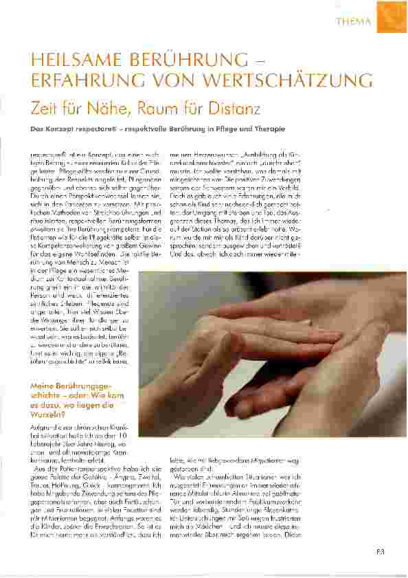 Vorschauseite 1: HEILSAME BERÜHRUNG -ERFAHRUNG VON WERTSCHÄTZUNG