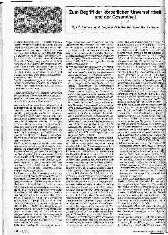Vorschauseite 1: Zum Begriff der körperlichen Unversehrtheit und der Gesundheit