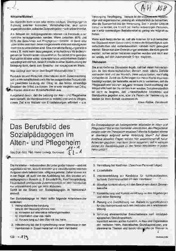 Vorschauseite 1: Das Berufsbild des Sozialpädagogen im Altenund Pflegeheim