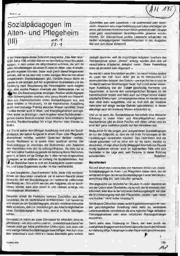 Vorschauseite 1: Sozialpädagogen im Altenund Pflegeheim (III)