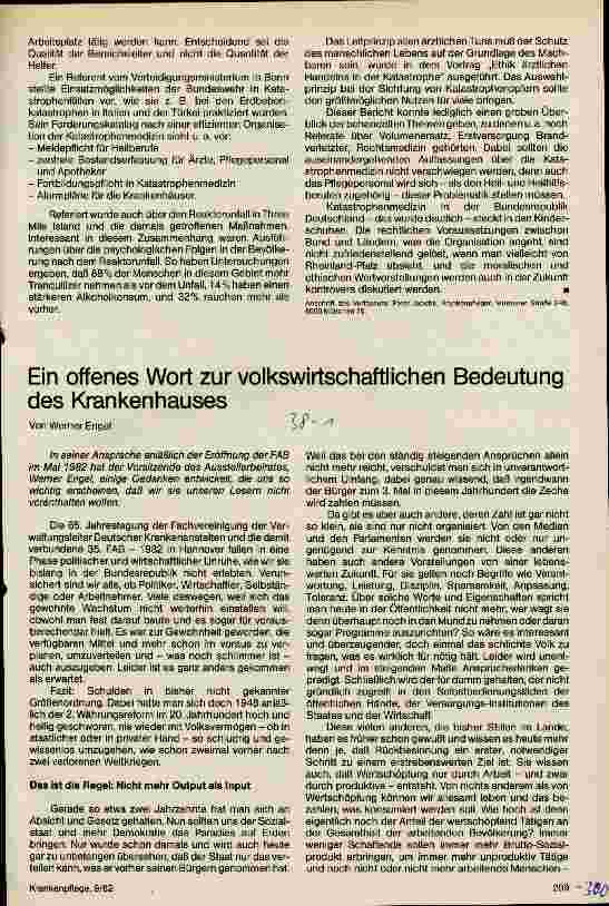 Vorschauseite 1: Ein offenes Wort zur volkswirtschaftlichen Bedeutung des Krankenhauses