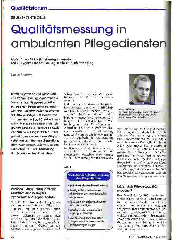 Vorschauseite 1: Qualitätsmessung in ambulanten Pflegediensten Teil 1: Allgemeine Einführung in die Qualitätsmessung