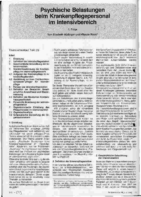 Vorschauseite 1: Psychische Belastung beim Pflegepersonal auf Intensivbereich Teil 1