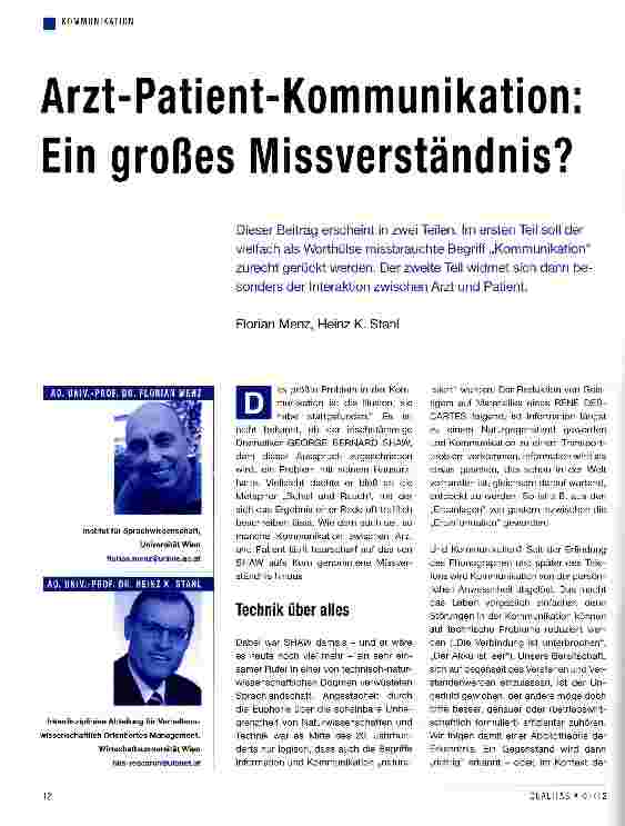 Vorschauseite 1: Arzt-Patient-Kommunikation: Ein großes Missverständnis?