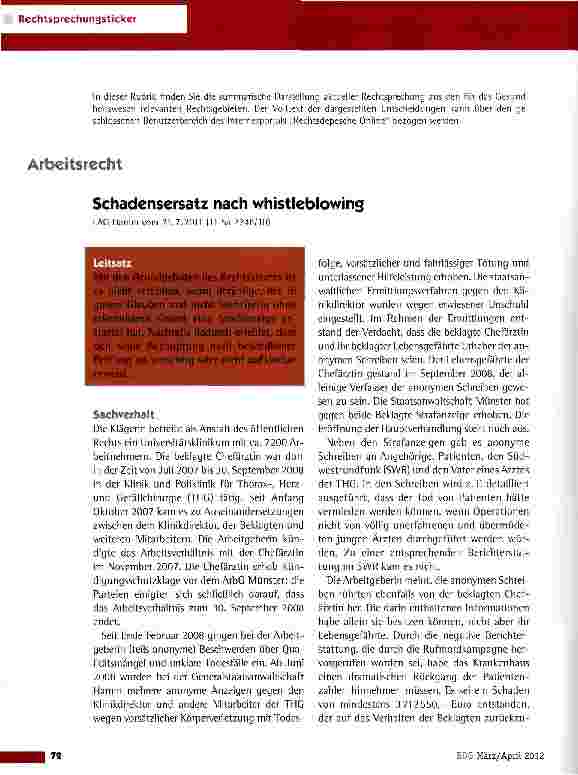 Vorschauseite 1: Schadensersatz nach whistleblowing