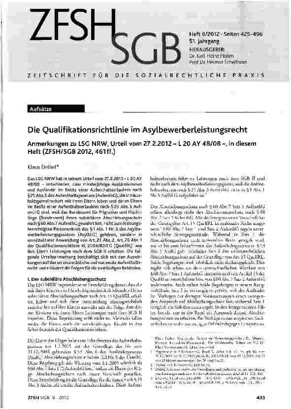 Vorschauseite 1: Die Qualifikationsrichtlinie im Asylbewerberleistungsrecht