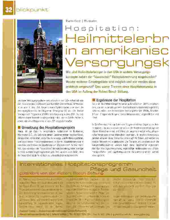Vorschauseite 1: Hospitation: Heilmittelerbringer in amerikanischen Versorgungskonzepten