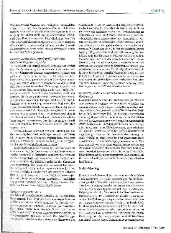 Vorschauseite 5: Patient mit unwillkürlicher Imitationsneigung von Handbewegungen nach Thalamusinfarkt: Dissoziation von willkürlicher und unwillkürlicher Bewegungskontrolle