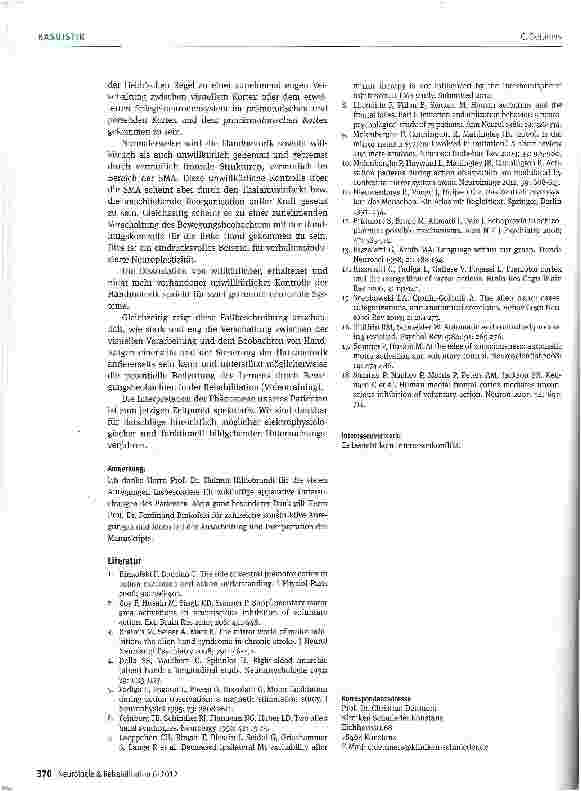 Vorschauseite 6: Patient mit unwillkürlicher Imitationsneigung von Handbewegungen nach Thalamusinfarkt: Dissoziation von willkürlicher und unwillkürlicher Bewegungskontrolle
