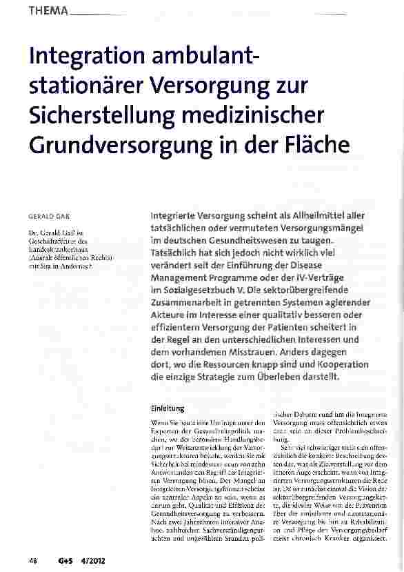 Vorschauseite 1: Integration ambulantstationärer Versorgung zur Sicherstellung medizinischer Grundversorgung in der Fläche