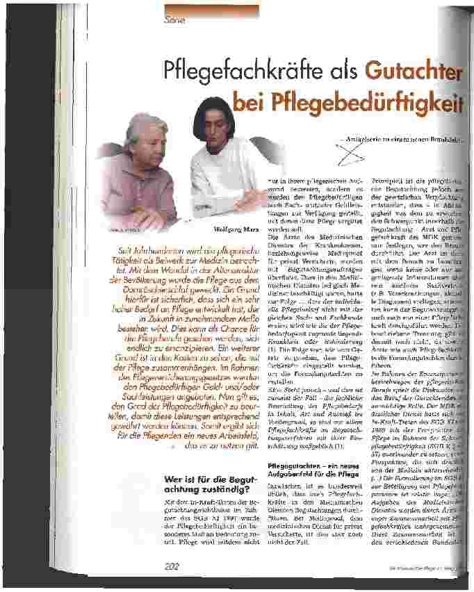 Vorschauseite 1: Pflegefachkräfte als Gutachter bei Pflegebedürftigkeit - Artikelserie zu einem neuen Berufsfeld -