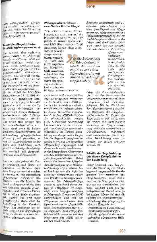 Vorschauseite 2: Pflegefachkräfte als Gutachter bei Pflegebedürftigkeit - Artikelserie zu einem neuen Berufsfeld -