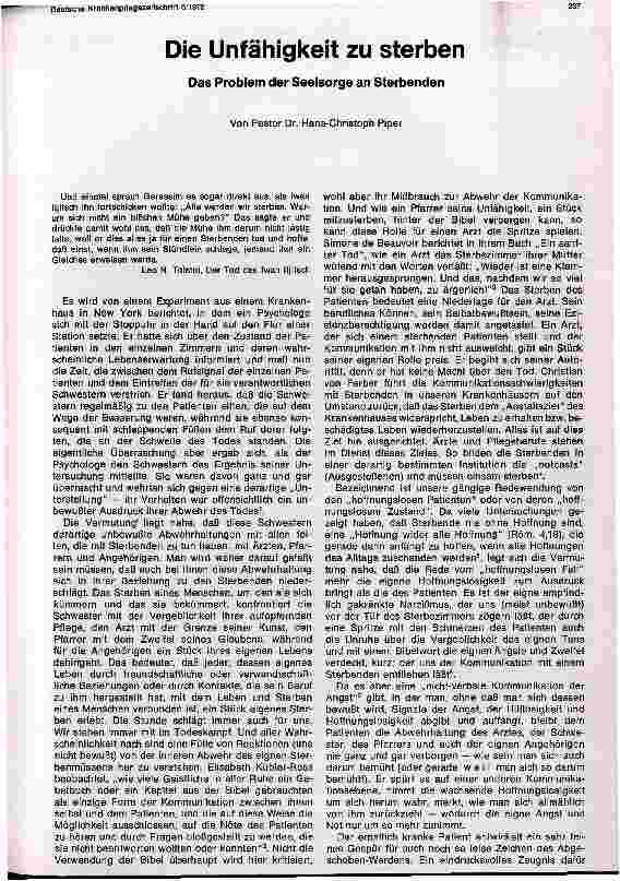 Vorschauseite 1: Die Unfähigkeit zu sterben Das Problem der Seelsorge an Sterbenden