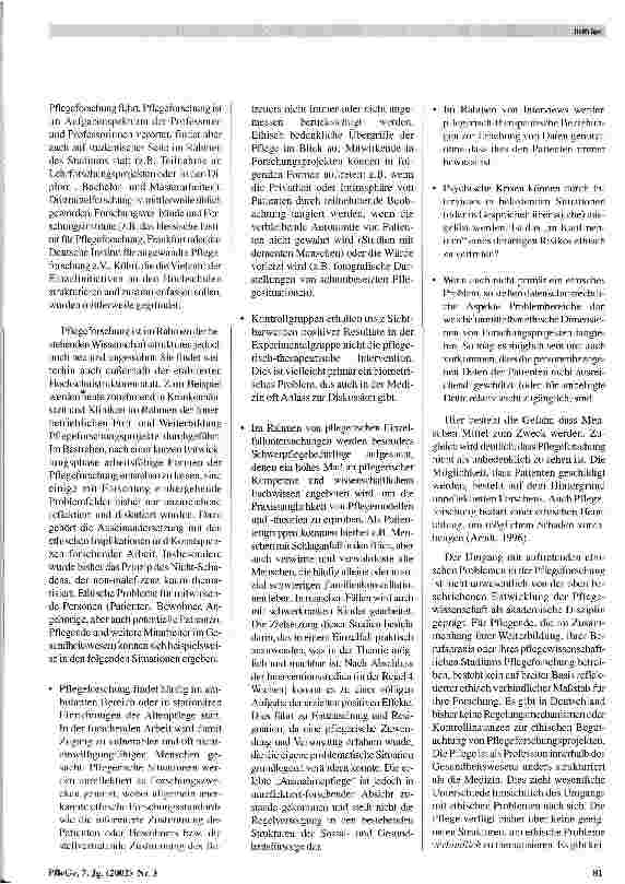 Vorschauseite 2: Zur Begutachtung der ethischen Dimension von Pflegeforschung Eine Problemanzeige