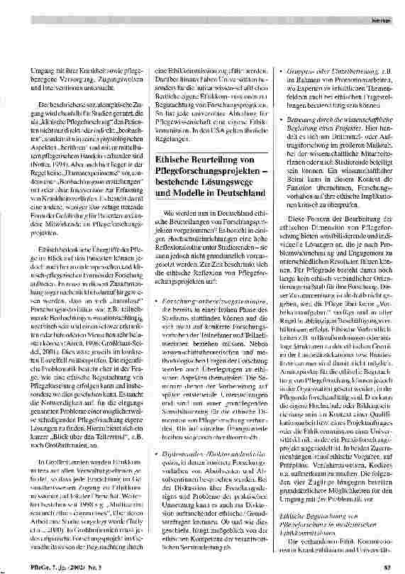 Vorschauseite 4: Zur Begutachtung der ethischen Dimension von Pflegeforschung Eine Problemanzeige