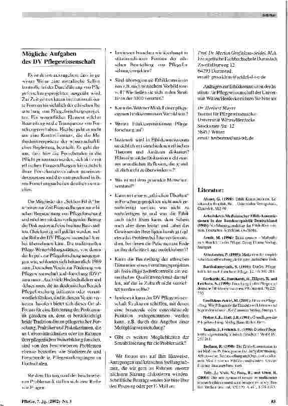 Vorschauseite 6: Zur Begutachtung der ethischen Dimension von Pflegeforschung Eine Problemanzeige