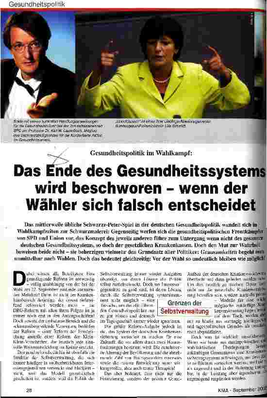 Vorschauseite 1: Das Ende des Gesundheitssystems wird beschworen - wenn der Wähler sich falsch entscheidet Gesundheitspolitik im Wahlkampf