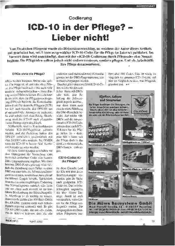 Vorschauseite 1: ICD-10 in der Pflege? - Lieber nicht!