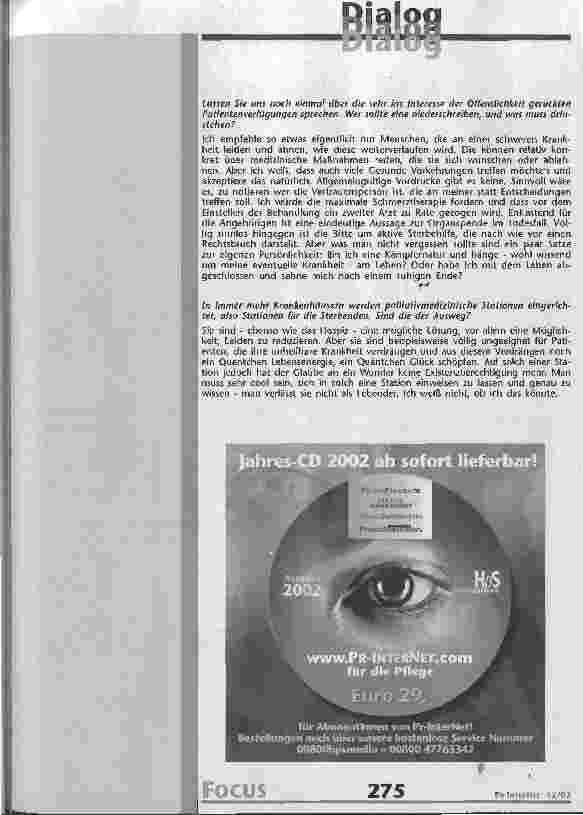 Vorschauseite 2: Den Tod zu aktzeptieren, fällt immer schwerer Im Gespräch mit Prof. Dr. Dr. Ortrun Riha, Direktorin des Karl-Sudhoff-Instituts für Geschichte der Medizin und der Naturwissenschaft…