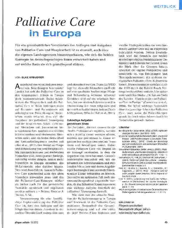 Vorschauseite 1: Palliative Care in Europa