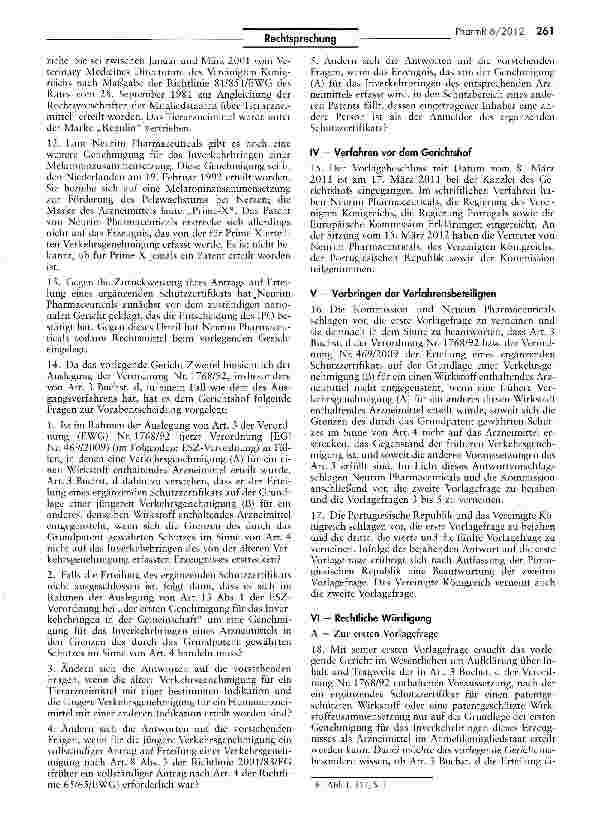 Vorschauseite 3: Bedingungen für die Erteilung von ergänzenden Schurzzertifikaten VO (EWG) Nr. 1768/92 Art. 3 Buchst d, Art. 13 I