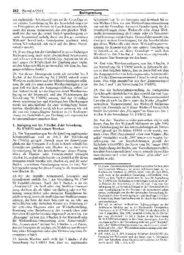 Vorschauseite 4: Bedingungen für die Erteilung von ergänzenden Schurzzertifikaten VO (EWG) Nr. 1768/92 Art. 3 Buchst d, Art. 13 I