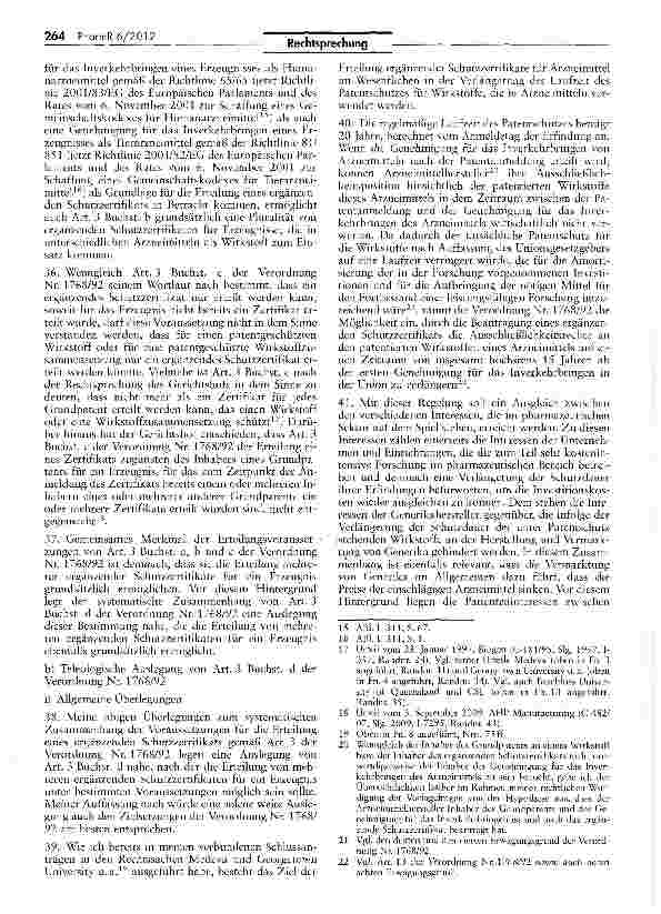 Vorschauseite 6: Bedingungen für die Erteilung von ergänzenden Schurzzertifikaten VO (EWG) Nr. 1768/92 Art. 3 Buchst d, Art. 13 I