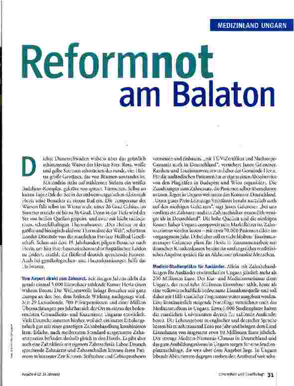 Vorschauseite 2: Reformnot am Balaton