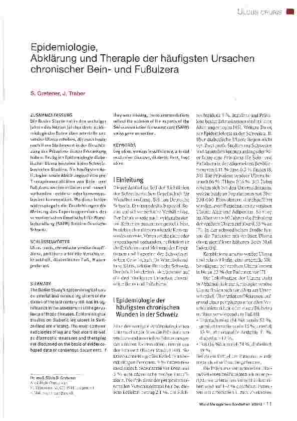 Vorschauseite 1: Epidemiologie, Abklärung und Therapie der häufigsten Ursachen chronischer Beinund Fußulzera