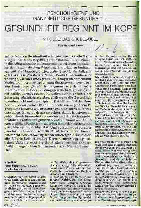 Vorschauseite 1: Gesundheit beginnt im Kopf 2.Folge: Das Grübel - Übel