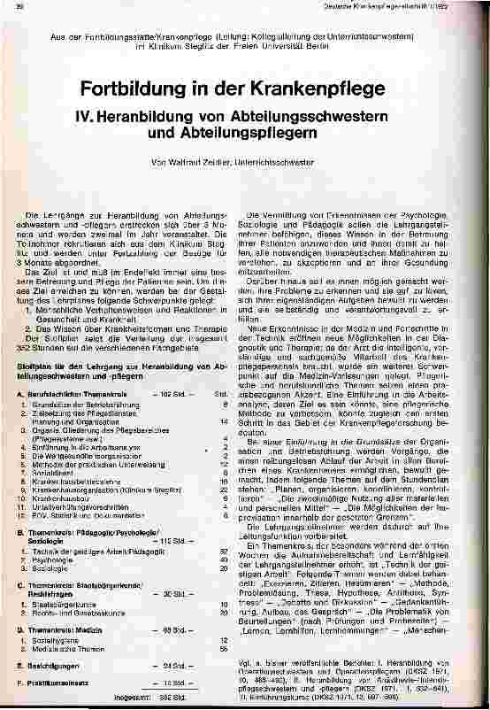 Vorschauseite 1: Fortbildung in der Krankenpflege- Heranbildung von Abteilungs- Schwestern und Pfleger
