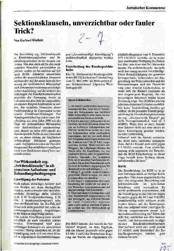 Vorschauseite 1: Sektionsklauseln, unverzichtbar oder fauler Trick?