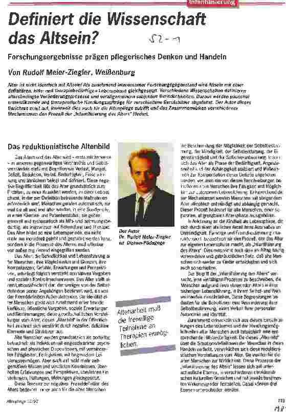 Vorschauseite 1: Definiert die Wissenschaft das Altsein? Forschungsergebnisse prägen pflegerisches Denken und Handeln