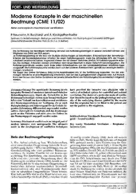 Vorschauseite 1: Moderne Konzepte in der maschinellen Beatmung (CME 11/02)