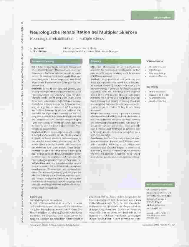 Vorschauseite 1: Neurologische Rehabilitation bei Multipler Sklerose