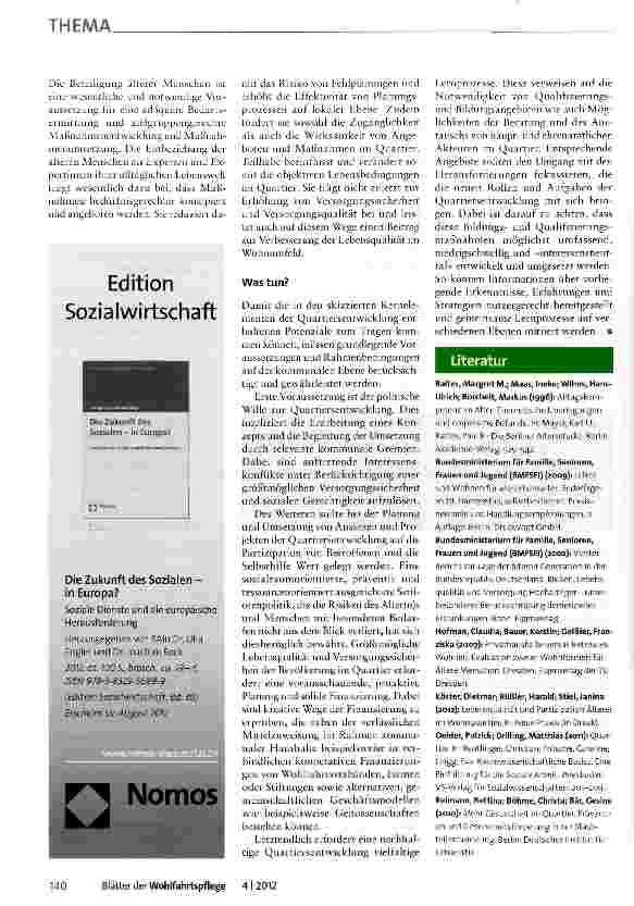 Vorschauseite 3: Wohnen im Alter Potenziale einer nachhaltigen Quartiersentwicklung für die Lebensqualität älterer Menschen