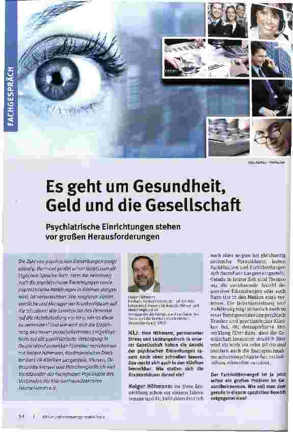 Vorschauseite 1: Es geht um Gesundheit, Geld und die GesellschaftPsychiatrische Einrichtungen stehen vor großen Herausforderungen