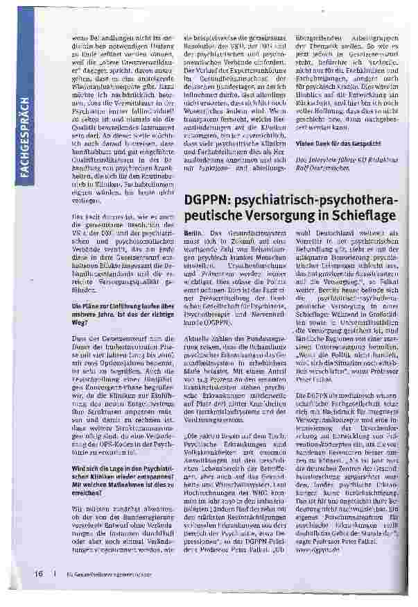 Vorschauseite 3: Es geht um Gesundheit, Geld und die GesellschaftPsychiatrische Einrichtungen stehen vor großen Herausforderungen