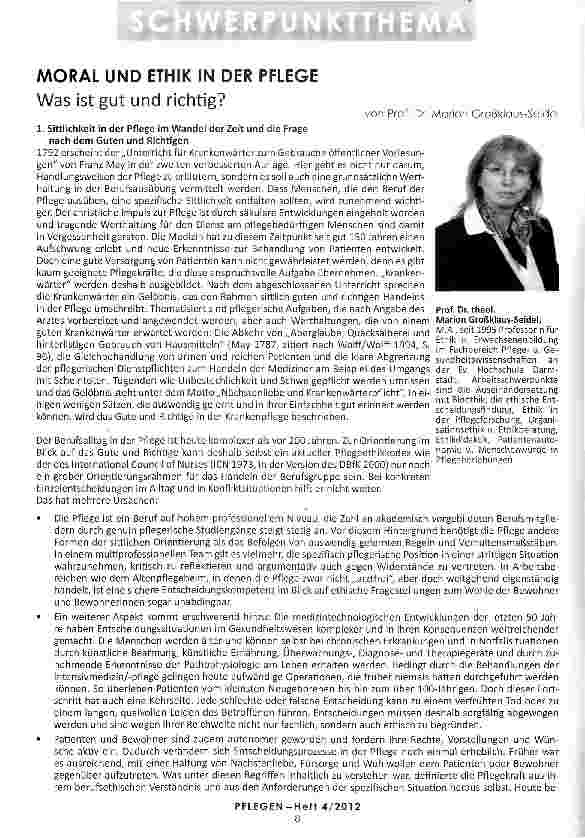 Vorschauseite 1: MORAL UND ETHIK IN DER PFLEGE Was ist gut und richtig?