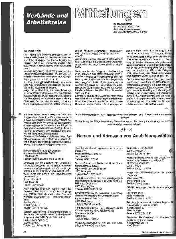 Vorschauseite 1: Namen und Adressen von Ausbildungsstätten Weiterbildung zur Pflegedienstleitung/Stationsleitung