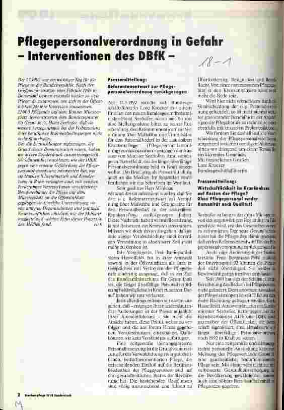 Vorschauseite 1: Pflegepersonalverordnung in Gefahr - Intervention des DBfK