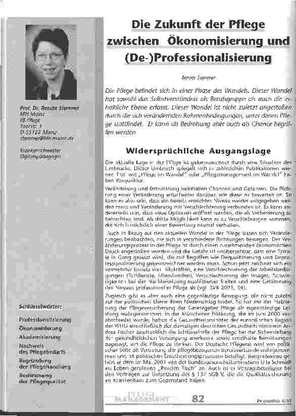 Vorschauseite 1: Die Zukunft der Pflege zwischen Ökonomisierung und (De-)Professionalisierung