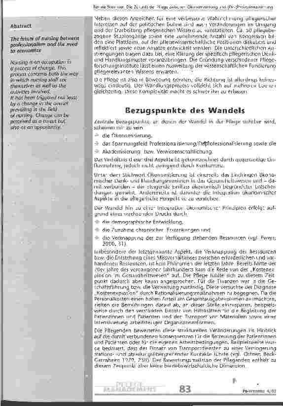 Vorschauseite 2: Die Zukunft der Pflege zwischen Ökonomisierung und (De-)Professionalisierung