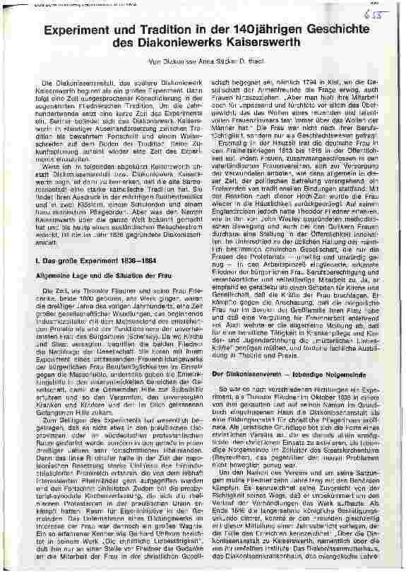 Vorschauseite 1: Experiment und Tradition in der 140jährigen Geschichte des Diakoniewerks Kaiserwerth