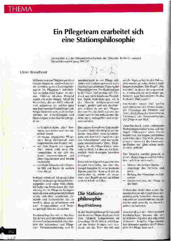 Vorschauseite 1: Ein Pflegeteam erarbeitet sich eine Stationsphilosophie Jahresarbeit