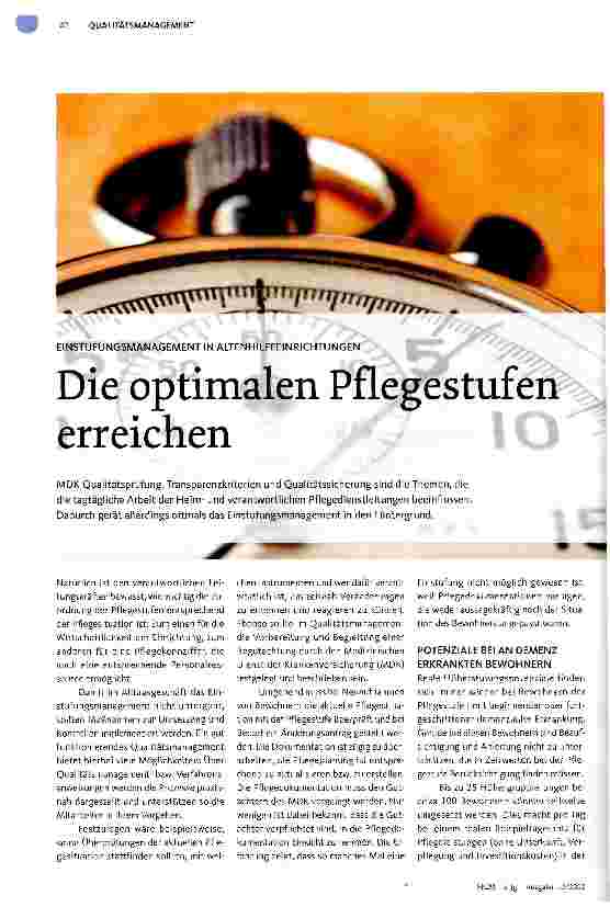 Vorschauseite 1: Die optimalen Pflegestufen erreichen