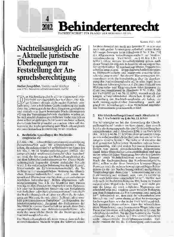 Vorschauseite 1: Nachteilsausgleich aG - Aktuelle juristische Überlegungen zur Feststellung der Anspruchsberechtigung