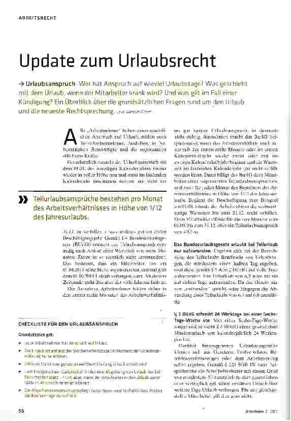 Vorschauseite 1: Update zum Urlaubsrecht