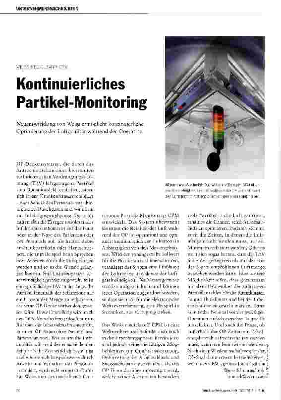 Vorschauseite 1: WEISS MEDICLEAN®CPM Kontinuierliches Partikel-Monitoring