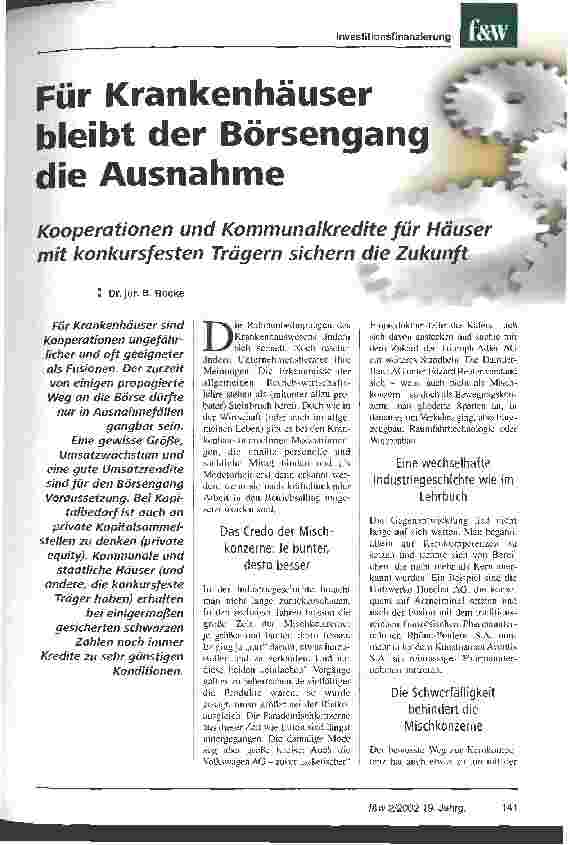 Vorschauseite 1: Für Krankenhäuser bleibt der Börsengang die Ausnahme